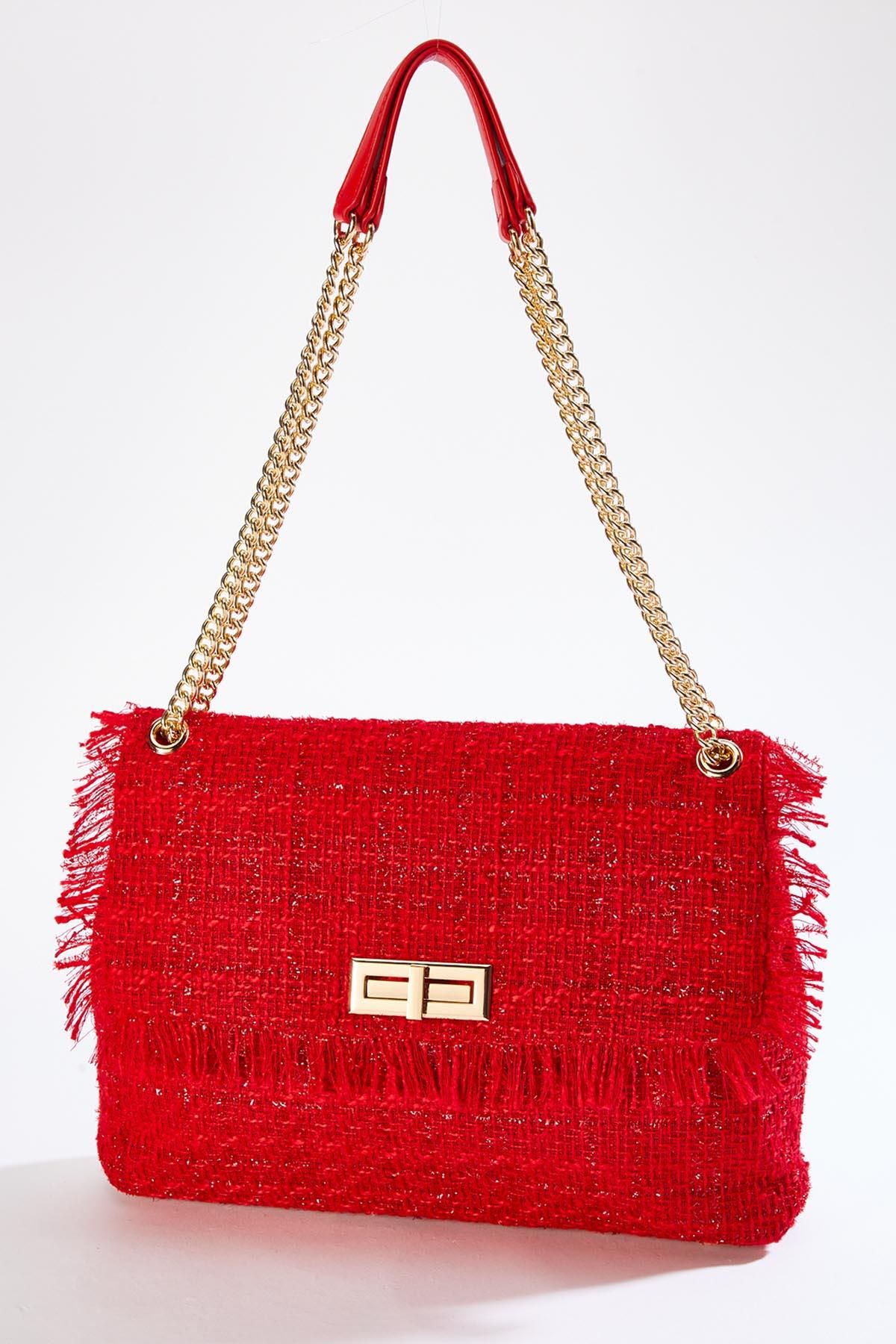 Red Tweed Handbag | Cato Fashions