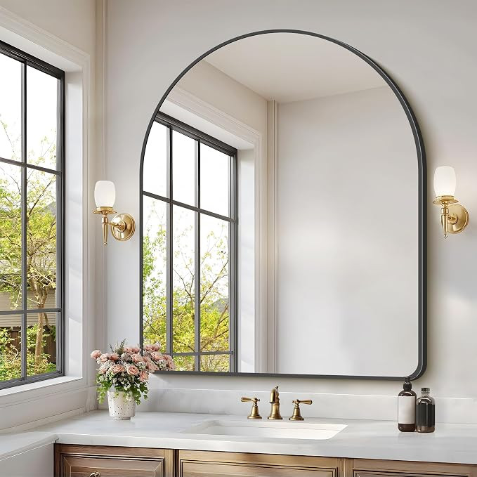 GLASHOM Arched Bathroom Mirror, 40"x48" Black Arched Mirror for Bathroom, Wall Mounted Mirror, Bl... | Amazon (US)