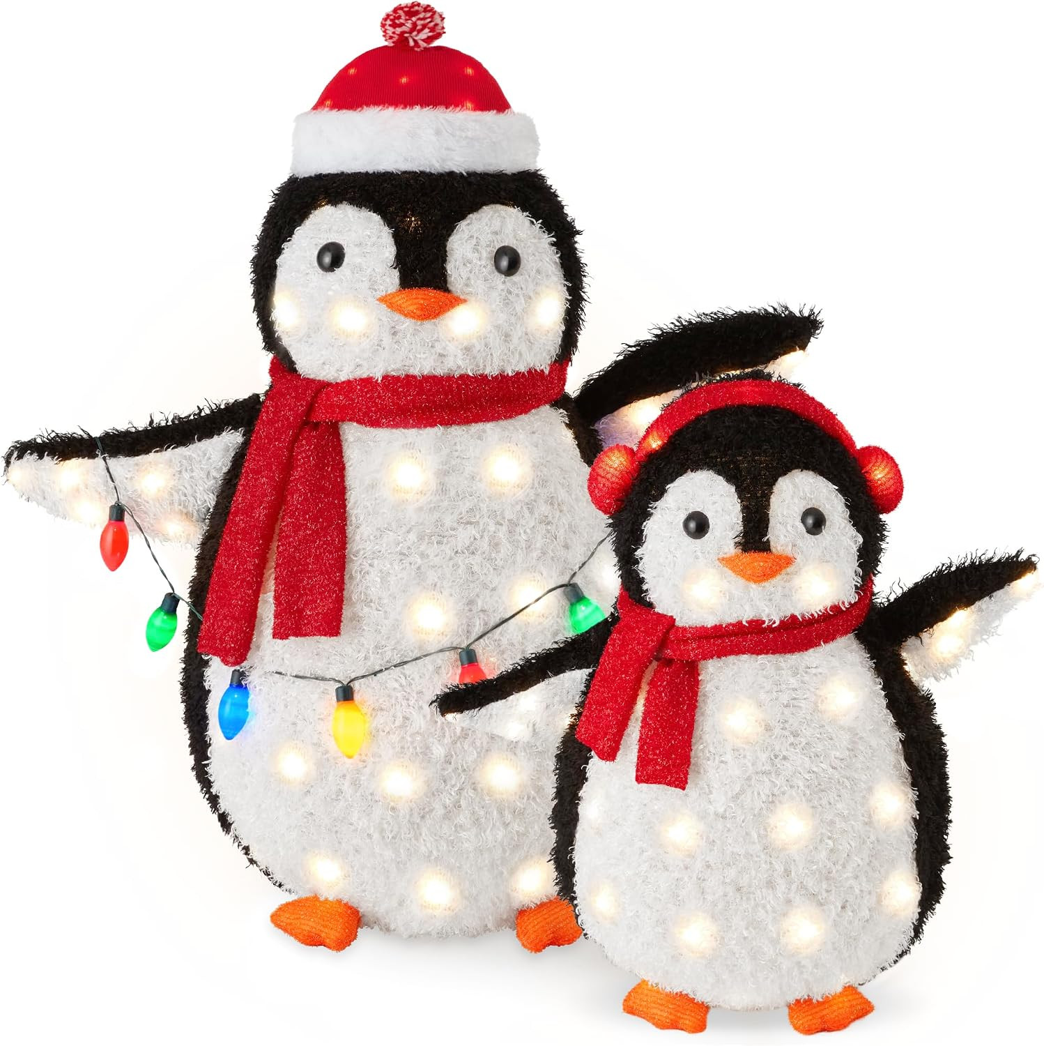Best Choice Products 2-Piece Lighted Penguin Family, 3ft Pop-Up Outdoor Christmas Holiday Decoration w/ 150 LED Lights, Multicolored Lights - Red | Amazon (US)