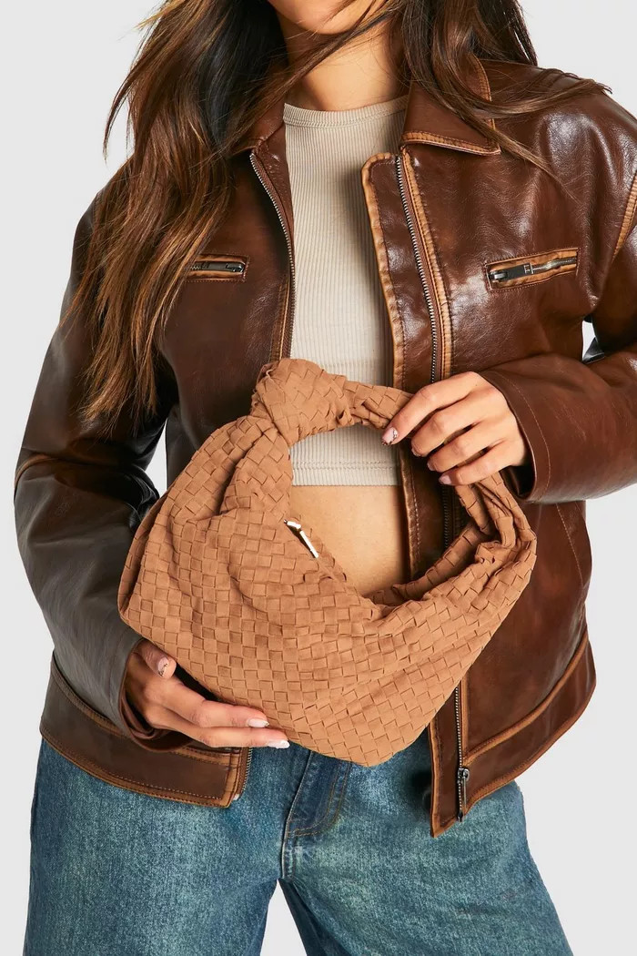 Woven Suede Knot Detail Grab Bag | Boohoo.com (UK & IE)