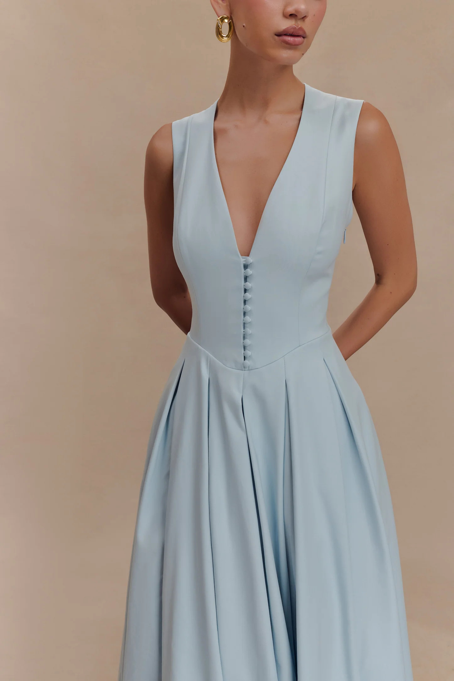 Keely Cotton Sleeveless Midi Dress - Sky Blue | MESHKI US