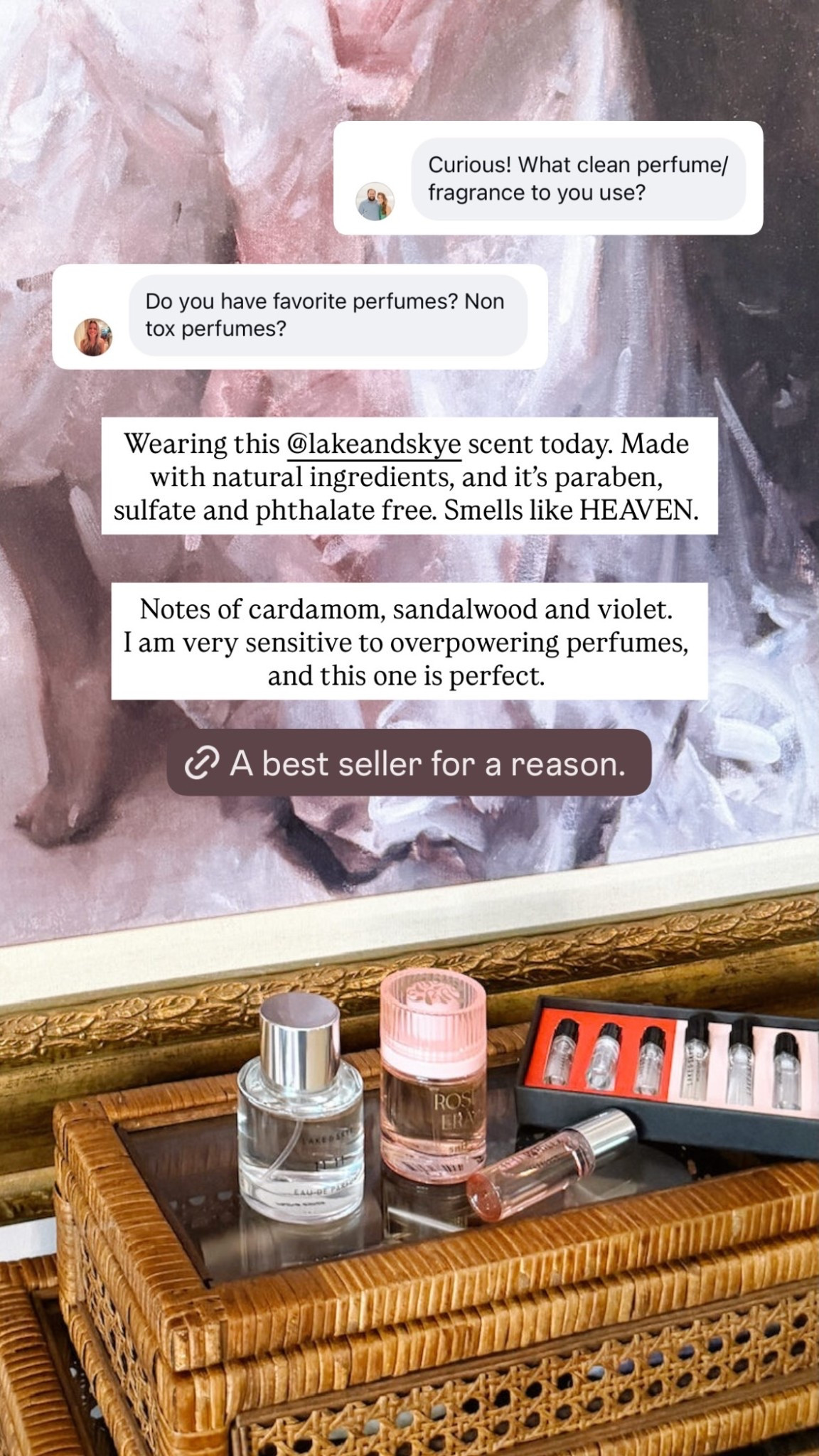 Wearing this @lakeandskye scent today. Made with natural ingredients, and it’s paraben, sulfate and phthalate free. Smells like HEAVEN. 

Notes of cardamom, sandalwood and violet. 
I am very sensitive to overpowering perfumes, and this one is perfect.