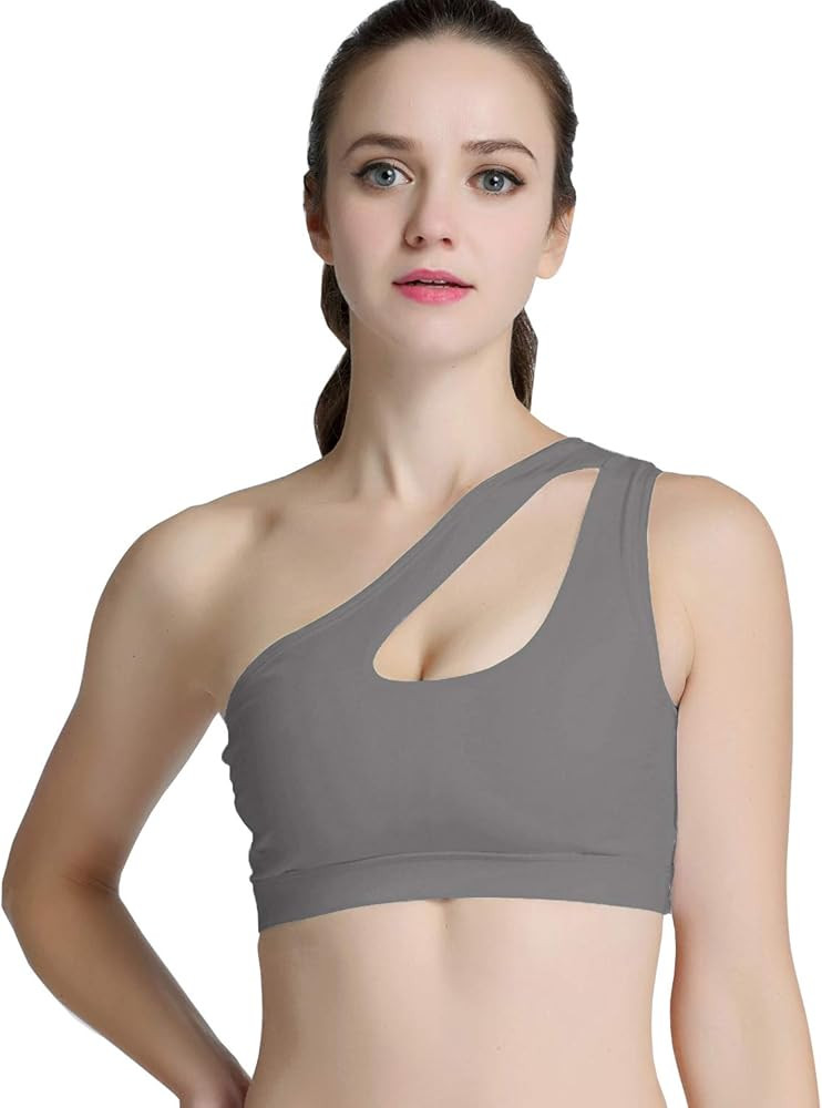 Womens One Shoulder Sports Bra Cute Sexy High Impact Workout Bra Sports Running Bras | Amazon (US)