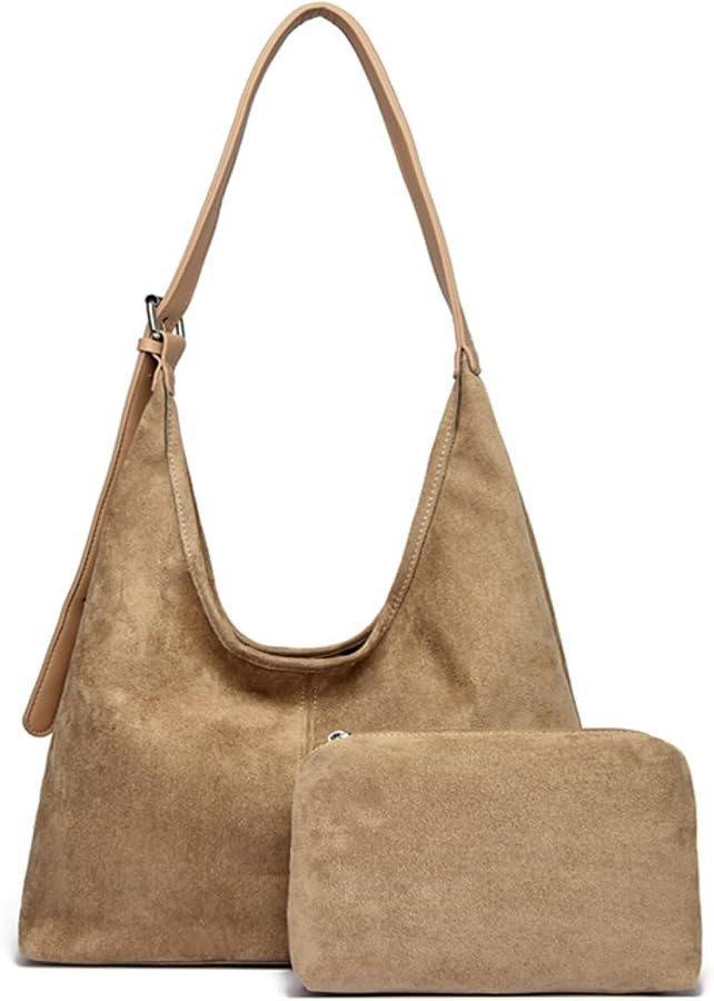 Khaki Suede Tote Bag for Women, Slouchy Hobo Shoulder Bag Handbag | Amazon (UK)