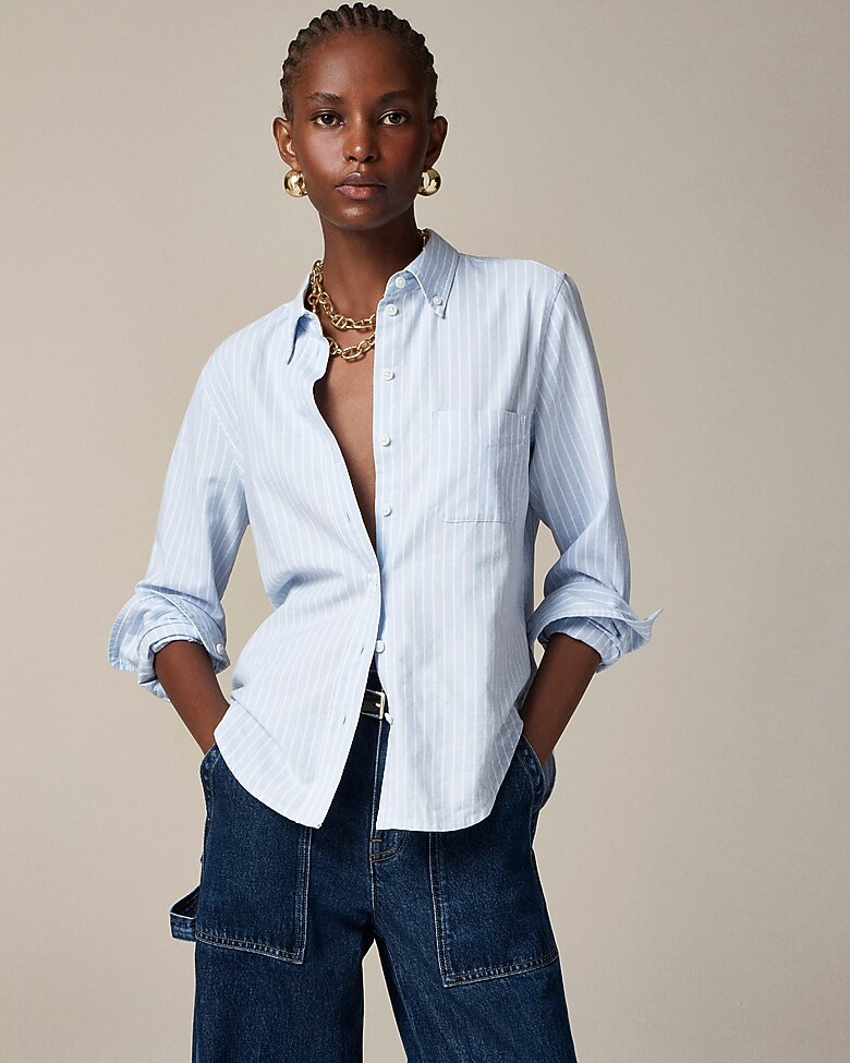 Shrunken button-up shirt in striped broken-in cotton oxford | J. Crew US