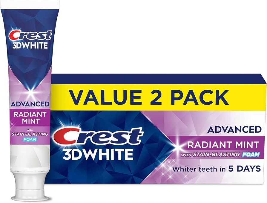Crest 3D White Advanced Teeth Whitening Toothpaste, Radiant Mint, 3.3 oz, Pack of 2 | Amazon (US)