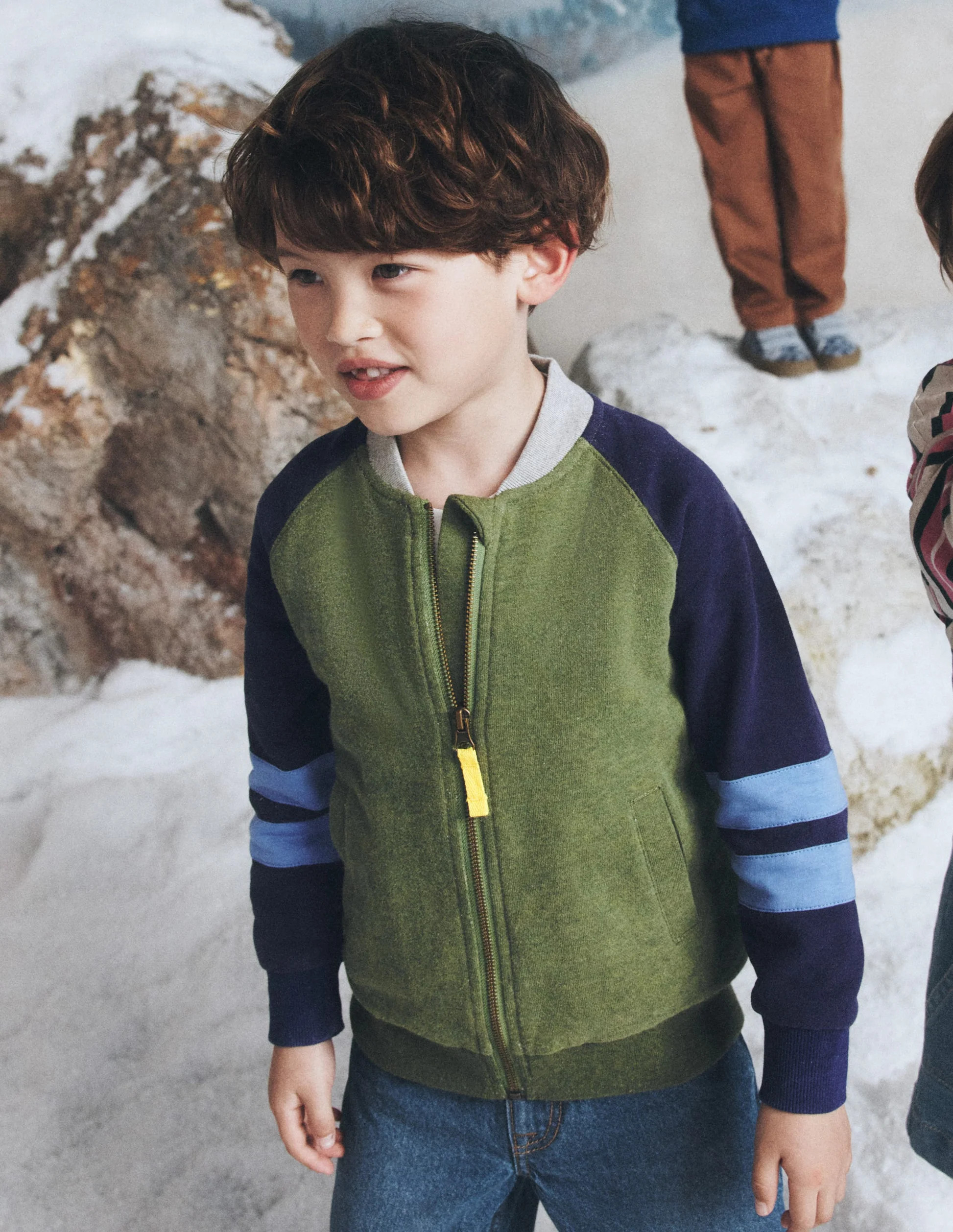 Fleece Lined Bomber-Green / Blue Colourblock | Boden (US)