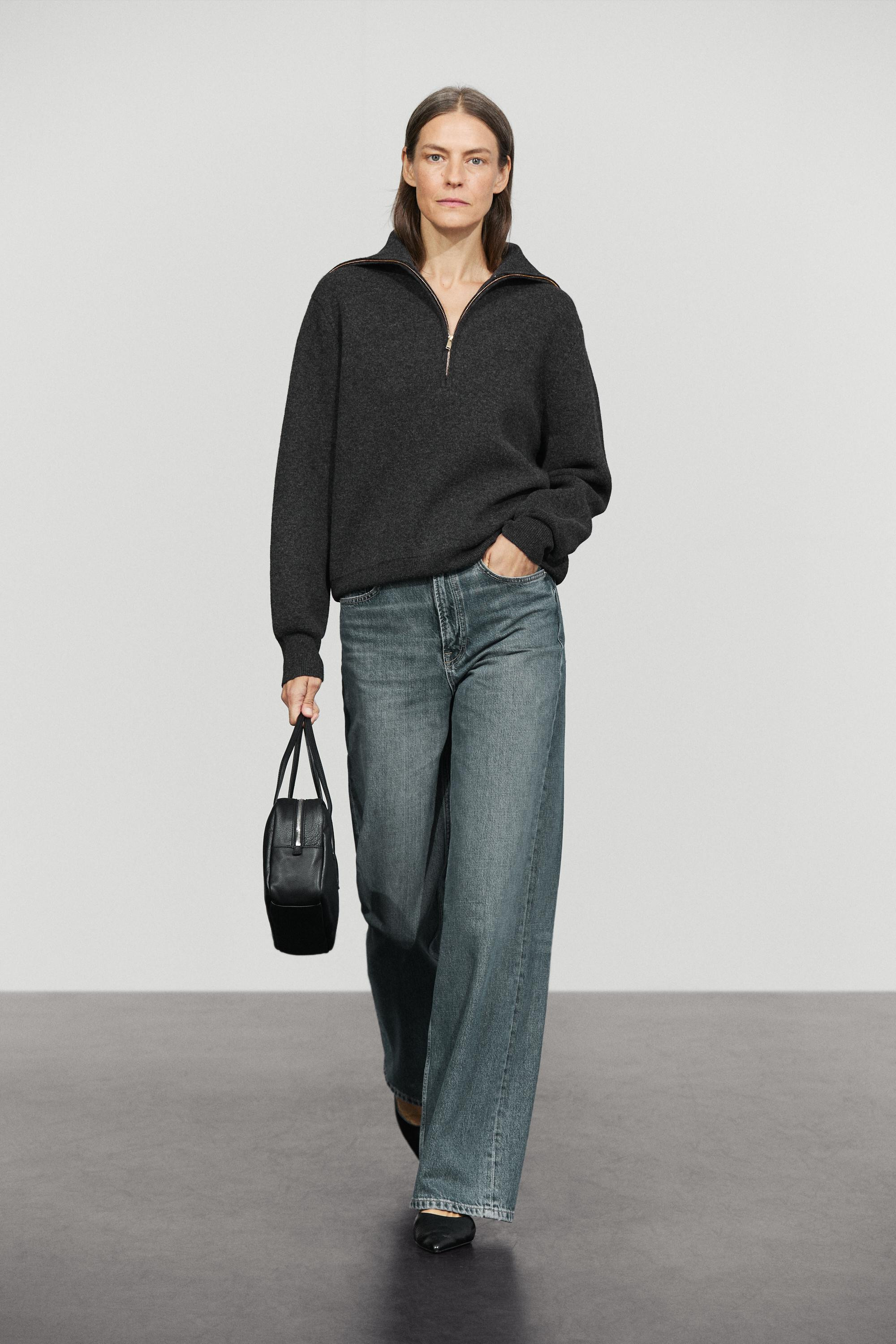 Pull en maille \u00e0 col large zipp\u00e9 | Massimo Dutti FR