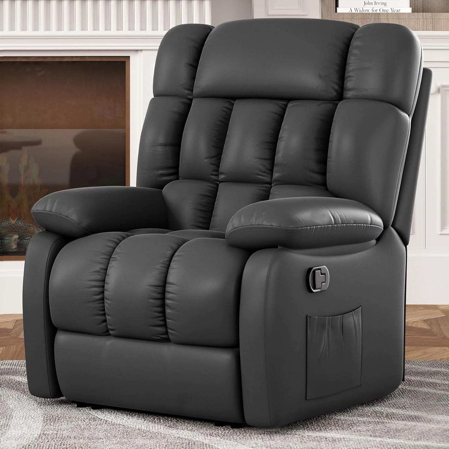 REIBII Upholstered Recliner Chair 110-160 Degree Adjustable Rocker with Side Pocket Footrest Ergonomic Reclining Sofa for Living Room Black one_size | Lowe's
