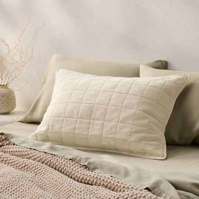 King Heavyweight Linen Blend Quilt Pillow Sham Natural - Casaluna™: Rayon & Cotton, Diamond Pattern, Zipper Closure | Target