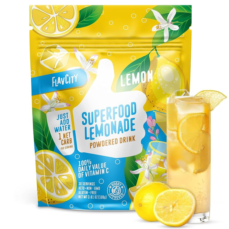 FlavCity Superfood Lemonade Drink Mix - Sugar-Free Lemonade Powder with Real Crystallized Lemon &... | Amazon (US)
