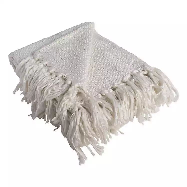 Ivory Luxe Knit Fringed Throw | Kirkland's Home