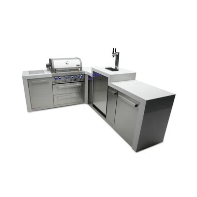 Mont Alpi Premium 82"W X 98"D Deluxe L-Shaped Stainless Steel Outdoor Kitchen Island + 3-Tap Kegerator Beer Dispenser + Refrigerator Faucet & Sink Com | Wayfair North America