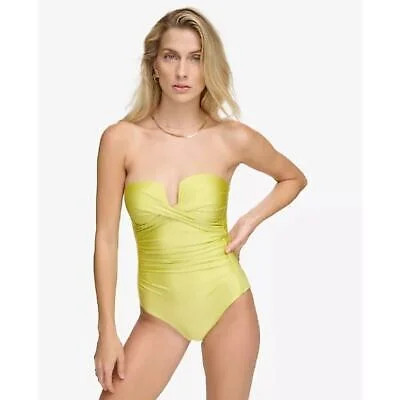 Calvin Klein Shirred Tummy-Control SplitCup Bandeau 1Pc Swimsuit Pear Shimmer 10 | Walmart (US)