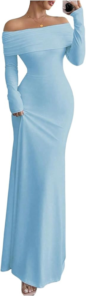 SOLY HUX Women's Long Sleeve Off The Shoulder Bodycon Dress Elegant Maxi Dress Cocktail Prom Dres... | Amazon (US)