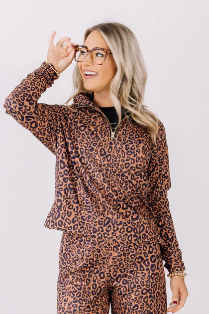 TWT Leopard Half Zip Long Sleeve Pullover | The Willow Tree