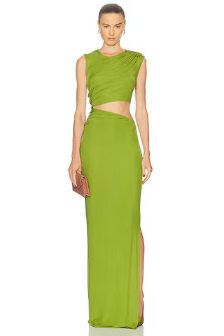 Atlein Cut Out Sleeveless Long Dress in Lime | FWRD | FWRD 