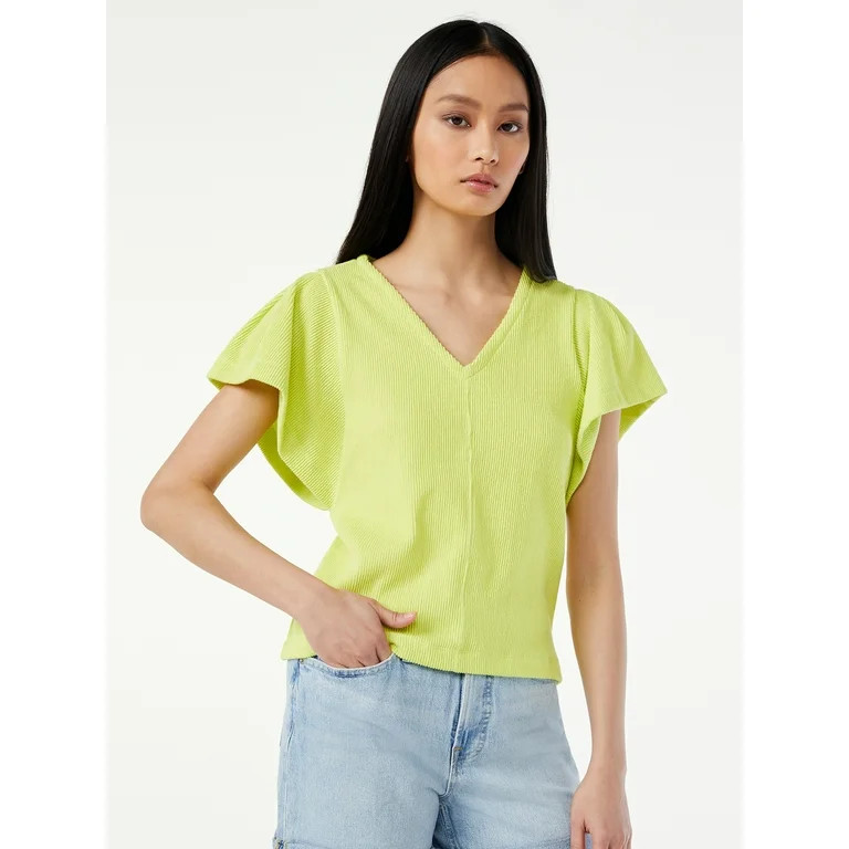 Free Assembly Women's Flounce Sleeve Top - Walmart.com | Walmart (US)