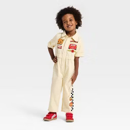 Toddler Boys' Disney Cars Lightning McQueen Mechanic Jumpsuit - Khaki | Target