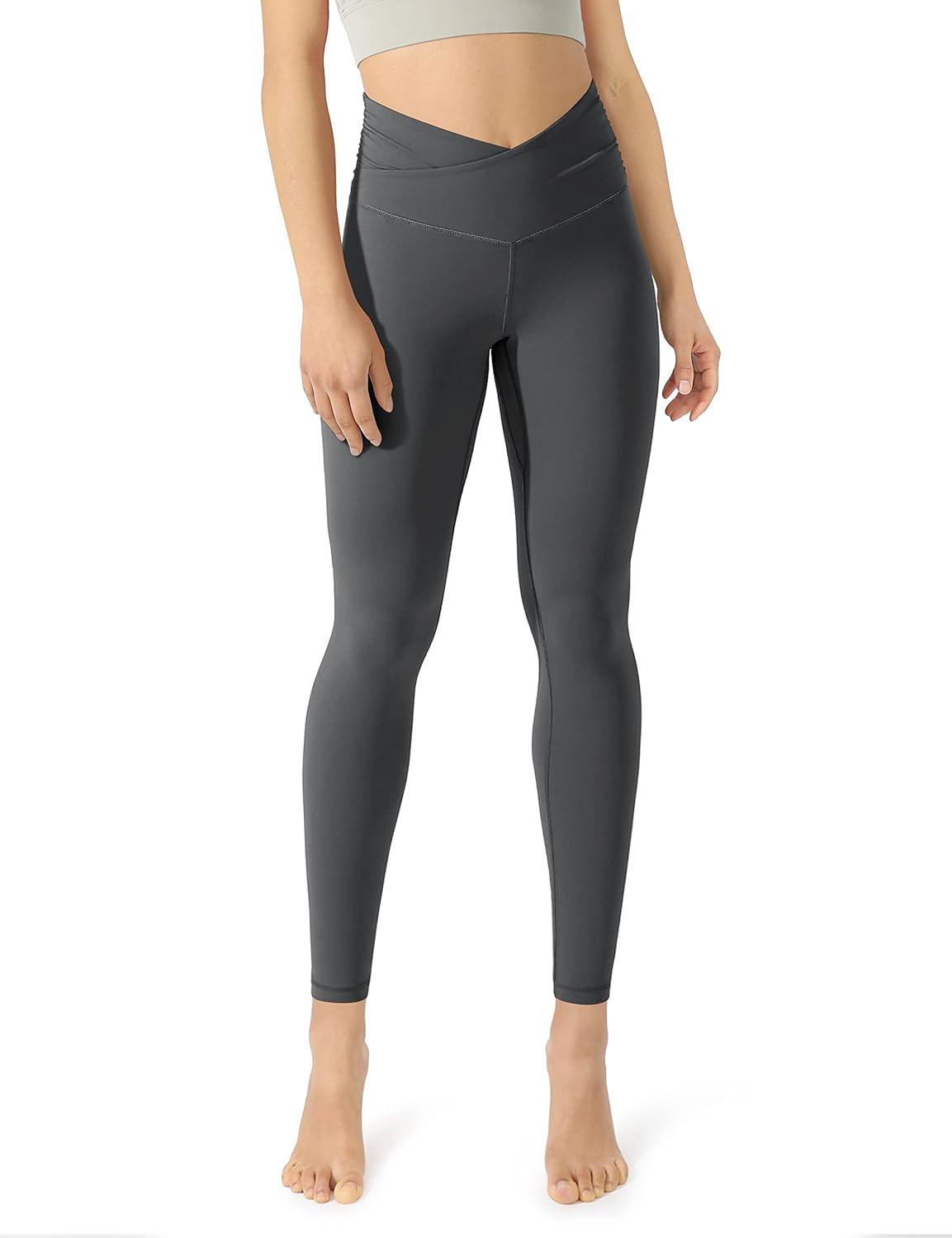ODODOS Women's Cross Waist Yoga Leggings with Inner Pocket, Sports Gym Workout Running Pants -Inseam | Amazon (US)