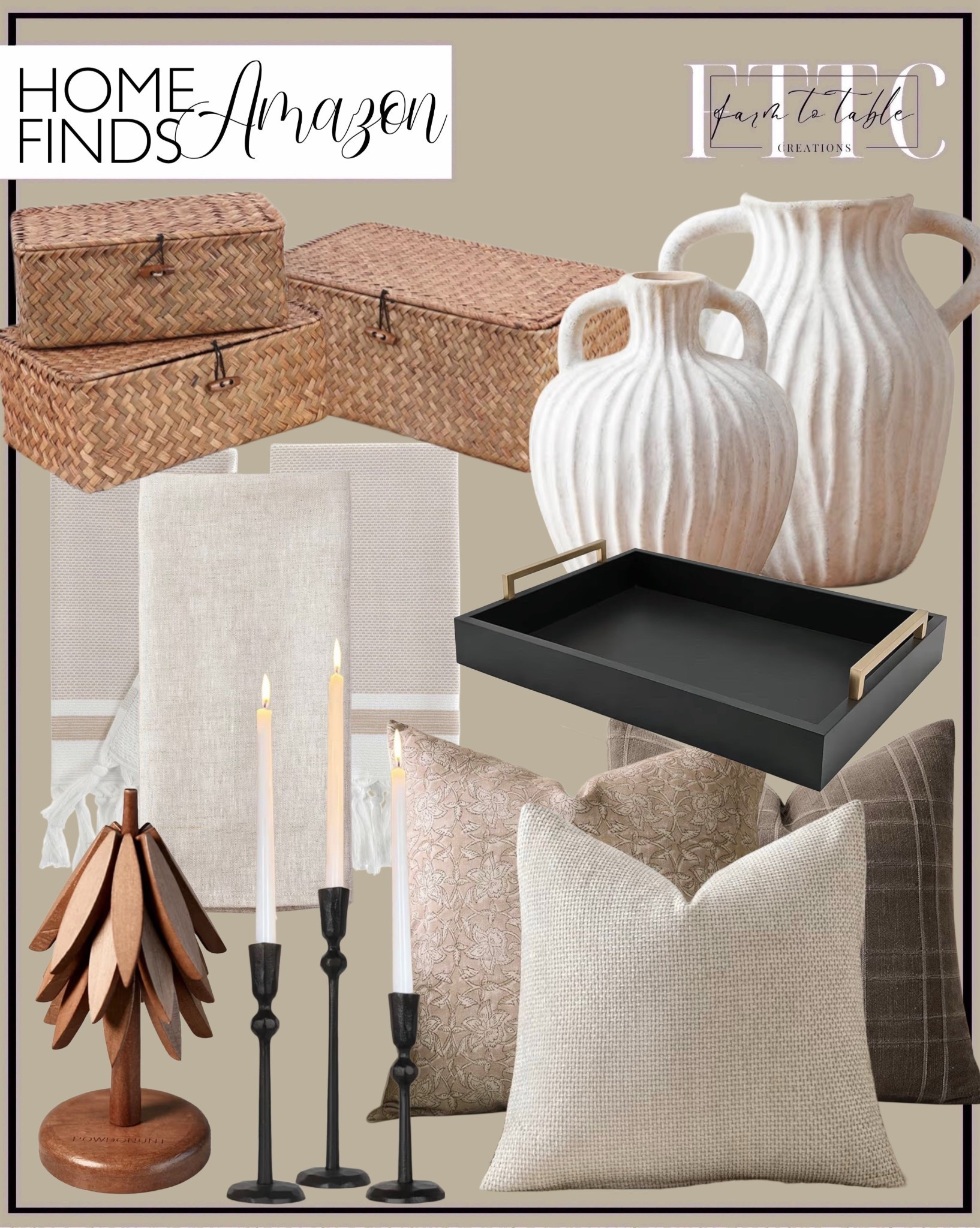 Neutral Amazon Home Finds That Feel So Elevated 🤍

Follow @farmtotablecreations on Instagram for more high-end looks for less 🤎

These are the pieces that instantly make your home feel warm and put together 😍 The mix of woven textures, soft neutrals, and those sculptural vases create such a beautiful, layered look. I’m loving the storage boxes (pretty and practical), the classic black tray for contrast, and those cozy pillows that work in literally any space.

Add in a few candles and a simple accent like this wood piece, and you’ve got that effortless, designer feel without overthinking it 🤍

#amazonhome #homefinds #neutraldecor #throwpillows #homedecor #cozyhome #amazonfinds #decorideas #neutralhome #decorinspo #tabledecor #livingroomdecor #layeredhome #affordabledecor #homeinspo

neutral decor | amazon home | throw pillows | decorative trays | woven storage | ceramic vases | candle holders | cozy home decor | warm neutral home | layered textures | designer look for less | home styling ideas | interior decor finds | curated home | everyday styling | elegant home | soft neutrals | affordable home finds | living room styling | home decor ideas | neutral aesthetic | cozy living room | texture layering | modern classic decor | home accents

#LTKSaleAlert #LTKHome