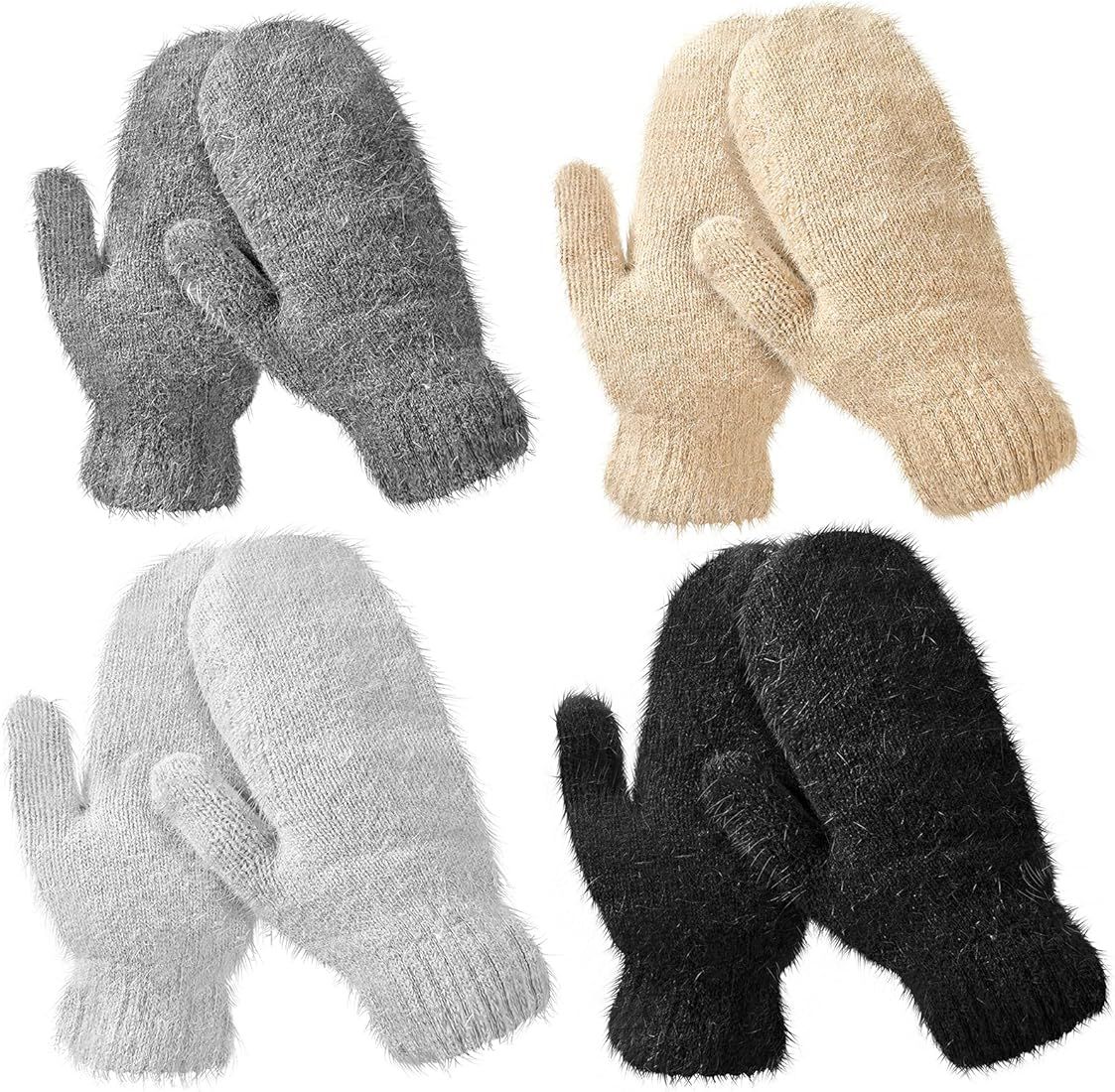 Hicarer 4 Pairs Women Winter Mittens for Women Adult Ladies Mittens Knitted Gloves Warm Fleece Mi... | Amazon (US)