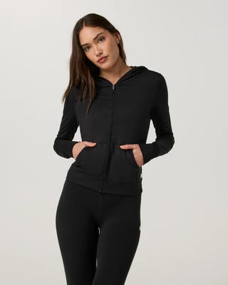 Vuori Halo Mini Full Zip Hoodie | Black Heather | XS, Size Extra Small | Vuori Clothing (US & Canada)