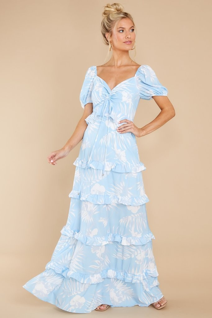 Hibiscus Hideaway Blue Print Maxi Dress | Red Dress 