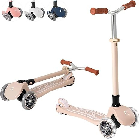 MomnLittle Kick Scooter for Kids Ages 3-10 (Beige/Pink/Navy/White) 3 Wheeled with LED Light-Up Wh... | Amazon (US)