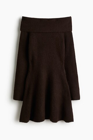 H & M - Rib-Knit Off-the-Shoulder Dress - Brown | H&M (US + CA)
