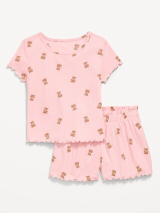 Ribbed Lettuce-Edge Pajama Top and Shorts Set for Girls | Old Navy (US)