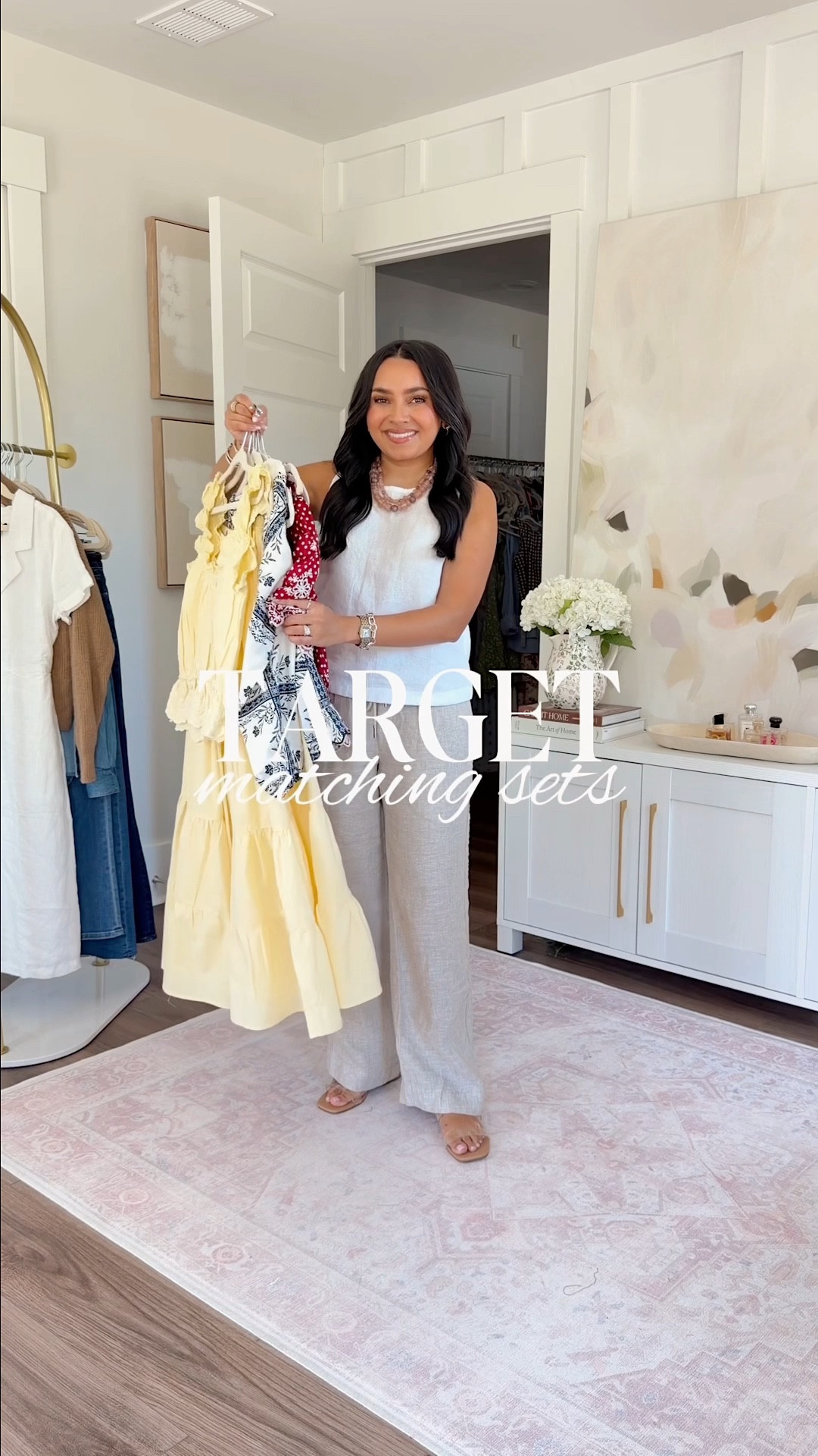 Target Matching Sets!
For reference: I’m 5’0, petite, 32b bra size, and 2/26 in bottoms, pear shaped. 
*Everything I share is unaltered! TTS means true to size. Between size 5-6.5 in shoes

Blue printed long sleeve top size xs TTS
Blue printed scallop shorts size 2 TTS
Clear sandals size 5.5 TTS

Red eyelet top size xxs TTS
Red eyelet skort size xs TTS
Tan sandals size 5.5 TTS

Cream floral embroidered tie shoulder tank size xs TTS
Cream floral embroidered shorts size xs TTS
Brown  sandals size 5.5 TTS

Yellow top size xxs TTS
Yellow maxi skirt size xs TTS
Clear sandals size 5.5 TTS

Olive green tie shoulder tank size xs TTS 
Olive green shorts size xs TTS
Tan sandals size 5.5 TTS

White linen top size xs TTS
Tan linen pants size xs, 28” inseam TTS
Clear sandals size 5.5 TTS

#LTKgrwm #LTKootd #LTKPetite