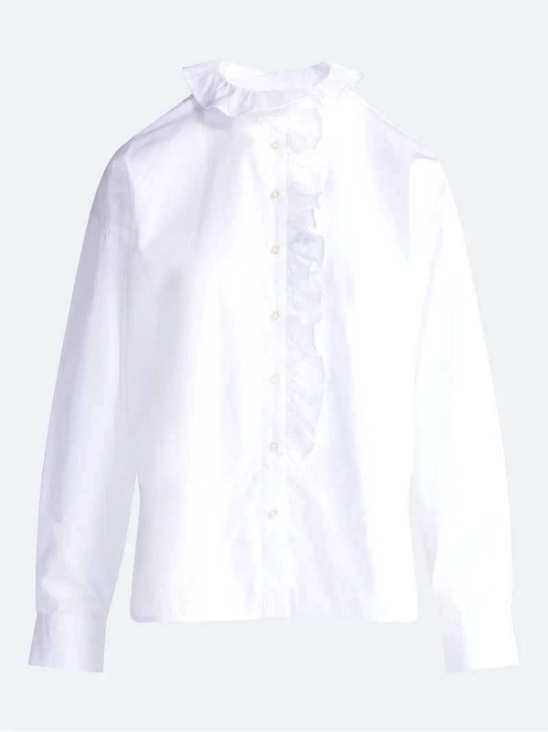 Free Assembly Women's and Women's Plus Ruffle Neck Cotton Top, Sizes XS-4X | Walmart (US)
