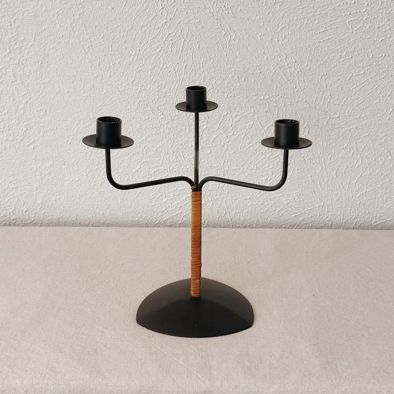 Vintage Laurids Lønborg Wrought Iron and Rattan Candelabra - Etsy | Etsy (US)