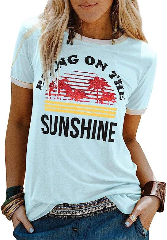 Nlife Bring On The Sunshine Graphic Long Sleeves Tees Blouses for Women Tops Sweaters for Women | Amazon (US)