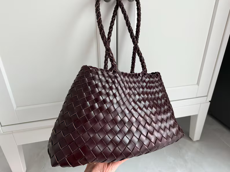 Medium & Large Woven Shoulder Tote Bag, Cowhide Handbag in Hobo Style, Retro Bag, Gift for Her - ... | Etsy (US)