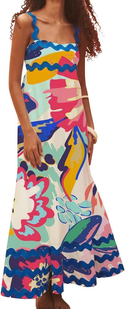 IDOPIP Womens Summer Casual Dress Beach Floral Maxi Dress Elegant Spaghetti Sleeveless Smocked Su... | Amazon (US)