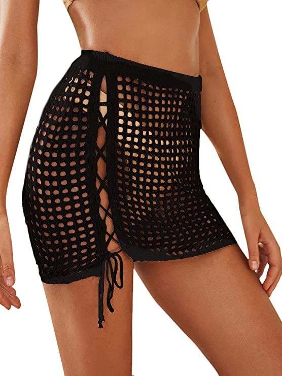 MakeMeChic Women's Crochet Cover Up Skirt Tassel Knit Mini Beach Cover Up Black S at Amazon Women... | Amazon (US)