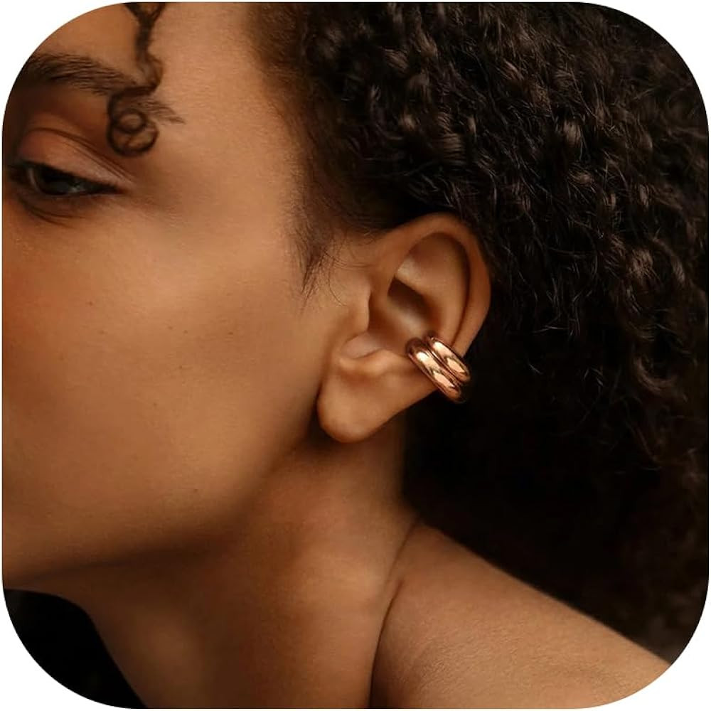Ear Cuff Earrings for Women Gifts Trendy Stuff Chunky Ear Cuffs Non Piercing Clip On Huggie Hoop ... | Amazon (US)