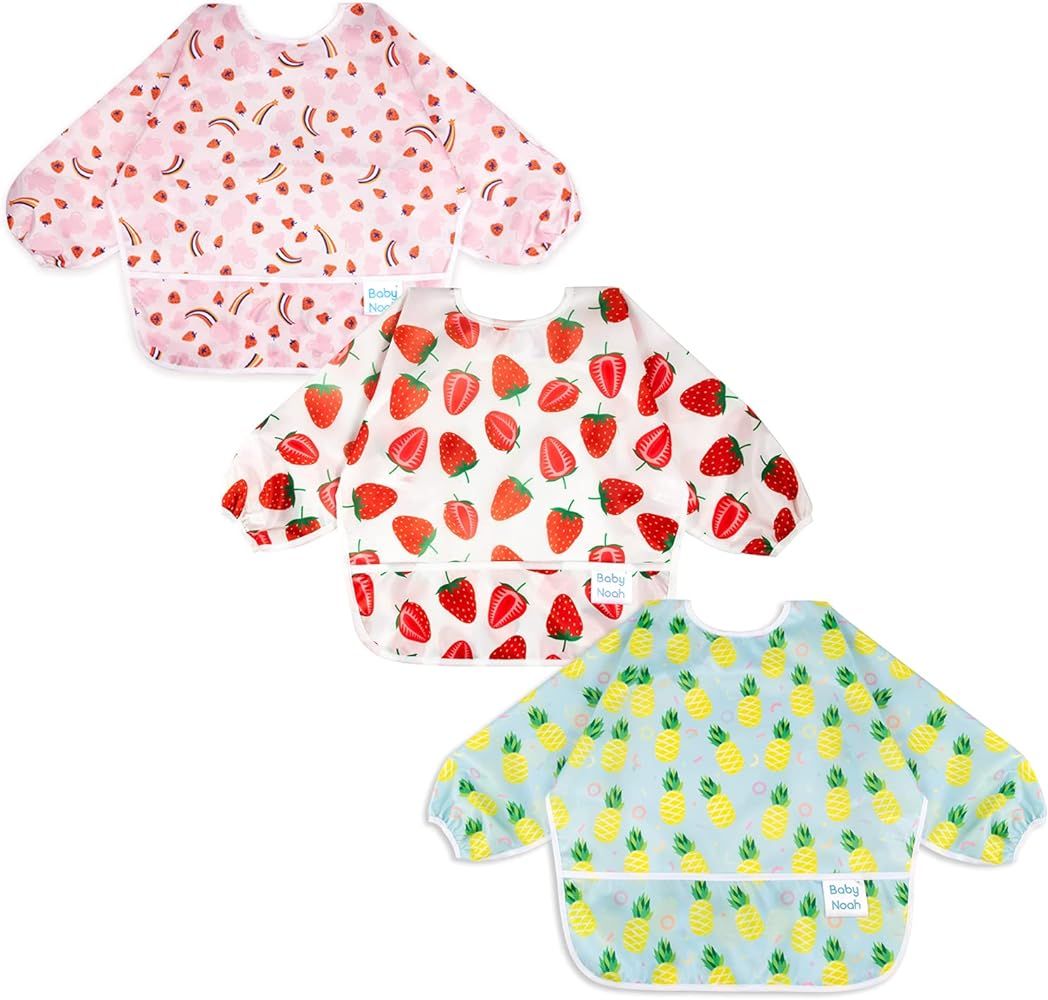 3 Pcs Long Sleeved Bib Set|Baby Waterproof Bibs with Pocket Bundle|Toddler Bib with Sleeves|Stain... | Amazon (US)