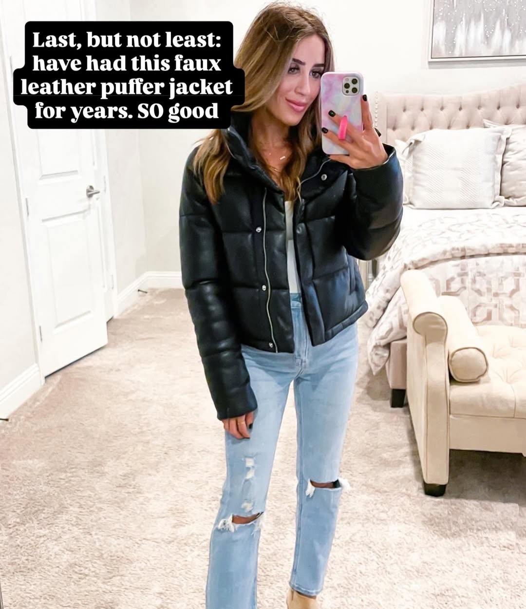 The best faux leather puffer coat looks dressy and comes in a longer style. 40% off wearing xxs 

#LTKSaleAlert #LTKFindsUnder100 #LTKFindsUnder50