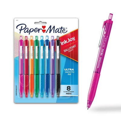 Paper Mate Ink Joy 300RT 8pk Ballpoint Pens 1.0mm Multicolored: Retractable, Quick Drying, Rubber Grip, Colorful Ink | Target