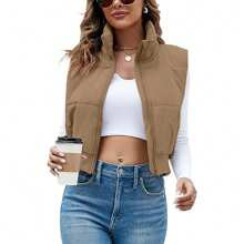 PiePieBuy Women's Cropped Puffer Vest Stand Collar Sleeveless Zip Up Padded Gilet | SHEIN
