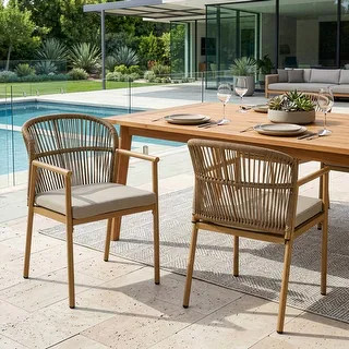 Set of 2 Bina Brown Outdoor Dining Chair with Hand-Woven Rattan Back - Bed Bath & Beyond - 429865... | Bed Bath & Beyond