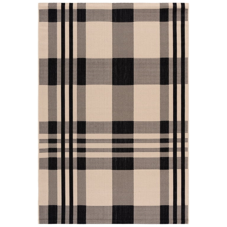 SAFAVIEH Courtyard Benjamin Plaid Indoor/Outdoor Area Rug, Black/Bone, 5'3" x 7'7" | Walmart (US)