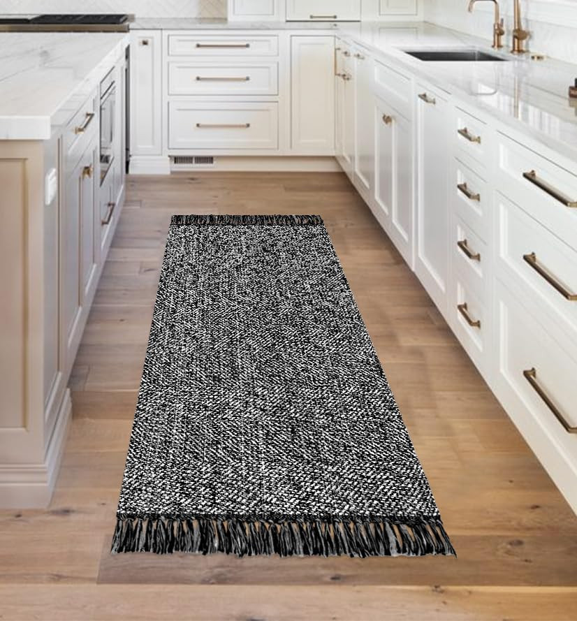Collive Hallway Runner Rug, 2' x 6' Hand-Woven Reversible Washable , Black Cotton Modern Farmhous... | Amazon (US)