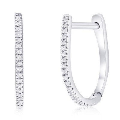Diamonds D'Argento Sterling Silver, 14.5mm Oval Diamond Hoop Earrings - (40 Stones) - Silver | Target