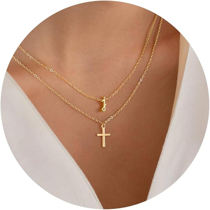 Turandoss Cross Necklace for Women Trendy - Gold Initial Letter Necklaces for Women, Personalized... | Amazon (US)
