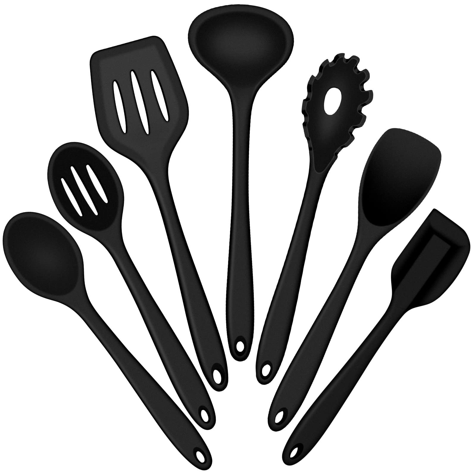 E-far Silicone Cooking Utensils Set, 7-Piece Black Heat Resistant Kitchen Utensils Set, Kitchen N... | Amazon (US)