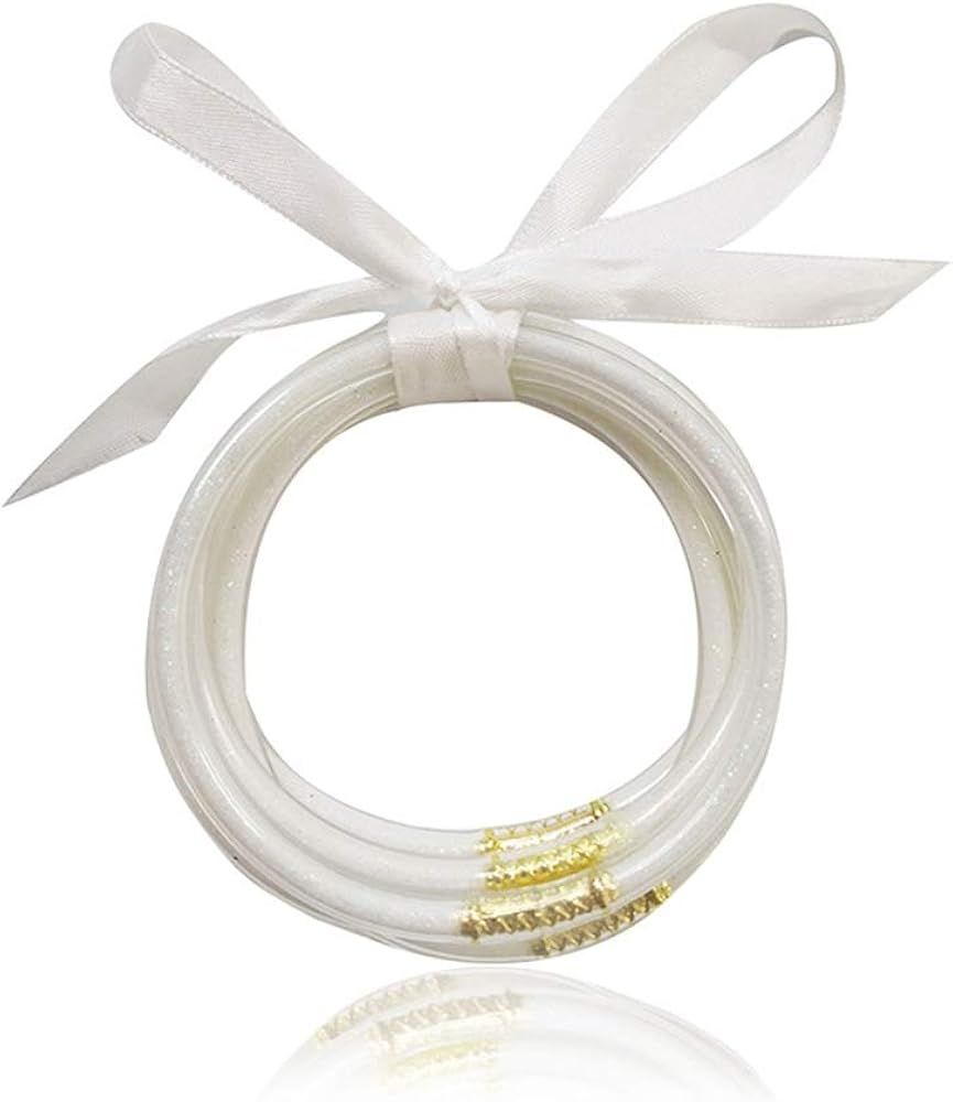 YBMYCM Glitter Jelly Bangles Bracelets Set for Women Glitter Filled Jelly Silicone Bracelets for Gir | Amazon (US)